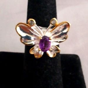 Super cute custom made natural amethyst butterfly ring Size 6💜